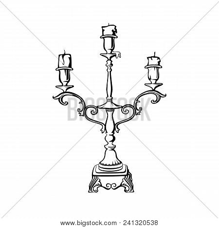Vector Candlestick In Black And White In Graphic Style.
