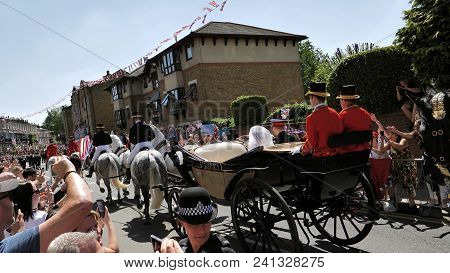 Windsor, England - May 19 2018: Rear View Of Prince Harry, Duke Of Sussex And Meghan, Duchess Of Sus