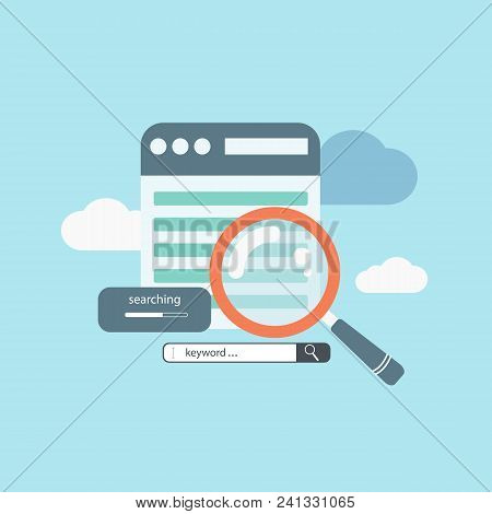 Concept For Keyword Research, On-page Optimization And Search Engine Optimization. Flat Vector Illus