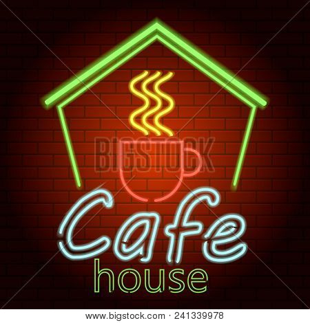 Cafe House Neon Light Icon. Realistic Illustration Of Cafe House Neon Light Vector Icon For Web Desi
