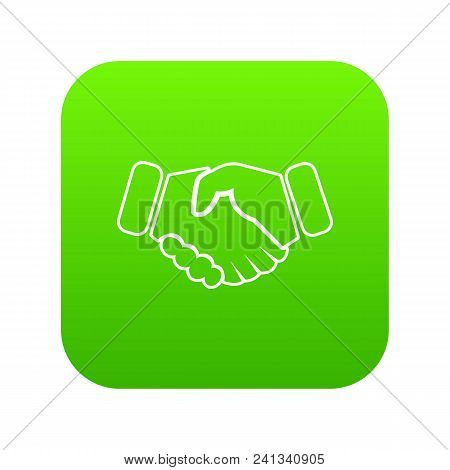 Handshake Ice Hockey Icon Green Vector Isolated On White Background