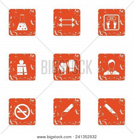 Chemical Training Icons Set. Grunge Set Of 9 Chemical Training Vector Icons For Web Isolated On Whit