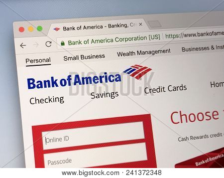 Amsterdam, Netherlands - May 19, 2018: Website Of Bank Of America Corporation (bofa), An American Mu