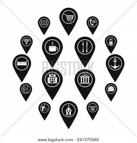 Points Of Interest Icons Set. Simple Illustration Of 16 Points Of Interest Vector Icons For Web