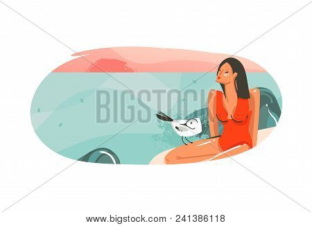 Hand Drawn Vector Abstract Cartoon Summer Time Graphic Hawaii Illustrations Template Background Badg