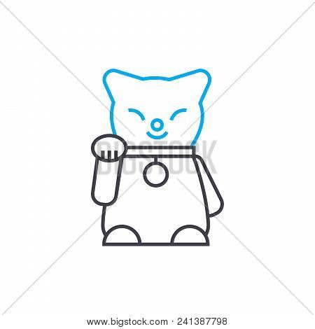 Cat Statuette Line Icon, Vector Illustration. Cat Statuette Linear Concept Sign.