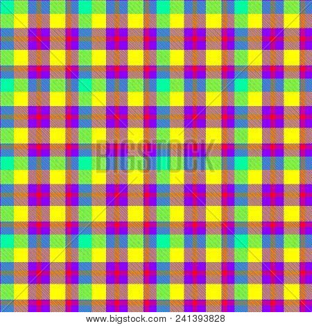 Bright Colored Pink Cyan Yellow Checkered Tartan Design Texture