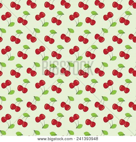 Seamless Cherry Pattern On A White Background.