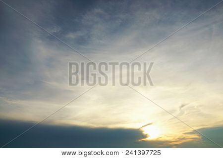 Beautiful Nature Blue Sky With Clouds In The Evening, Colorful Sky As A Background, Cloudscape Conce