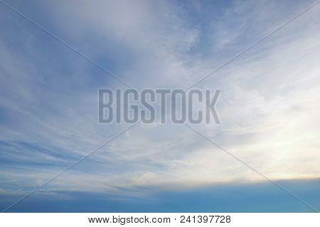 Beautiful Nature Blue Sky With Clouds In The Evening, Colorful Sky As A Background, Cloudscape Conce