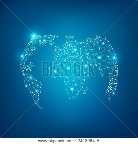 Concept Of Global Network Or Communication World, Graphic Of Polygon Globe With Lighting Effect