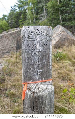 Acadia National Park, Maine, Usa - September 11, 2010: Carved Marker For The Gorham Mountain Trail I