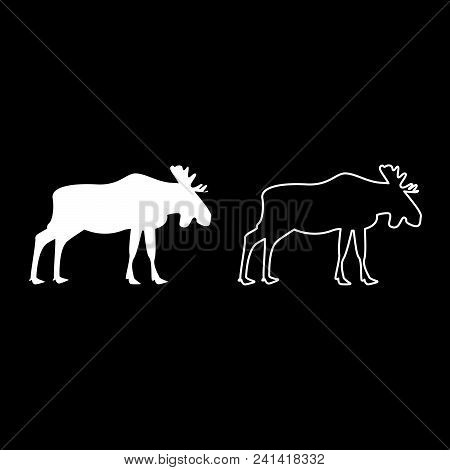 Moose Elt Icon Set White Color Vector Illustration Flat Style Simple Image Outline