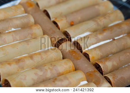 Cannelloni Pasta Unkooked. Food Preparing. Bechamelle Sauce Over Meat Cannelonni.