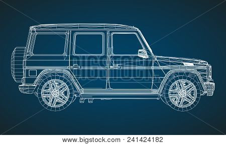 Model Of Premium Frame Suv With A Classic Design. Vector Illustration Of A White Polygonal Triangula