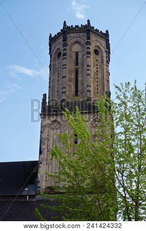 Emmerich Am Rhein, Germany - April, 27, 2018, The Tower Of The Church Of St. Adelgund, Begin Of Spri
