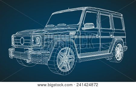 Model Of Premium Frame Suv With A Classic Design. Vector Illustration Of A White Polygonal Triangula