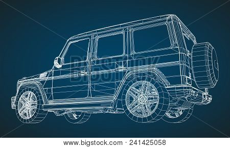 Model Of Premium Frame Suv With A Classic Design. Vector Illustration Of A White Polygonal Triangula