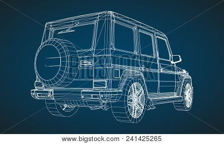Model Of Premium Frame Suv With A Classic Design. Vector Illustration Of A White Polygonal Triangula