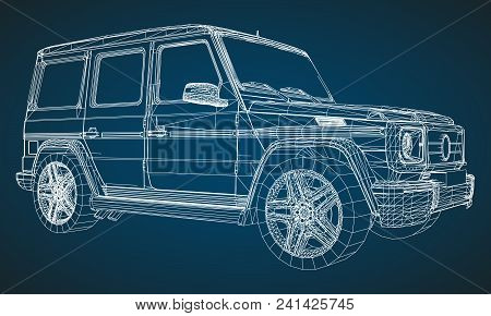 Model Of Premium Frame Suv With A Classic Design. Vector Illustration Of A White Polygonal Triangula