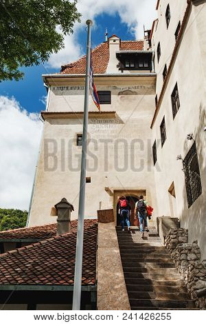 Bran, Romania - September 7, 2017: Tourists Visit The Bran Or Dracula Castle In Transylvania, Romani
