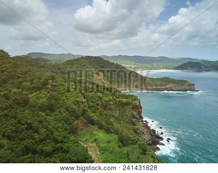 Rocky Coastline In Central America Aerial Drone View