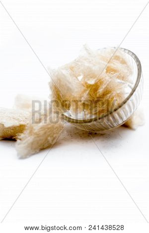 Popular Indian And Asian Sweet Milk Dessert China Grass Or Halwa Grass In A Bowl Isolated On White.