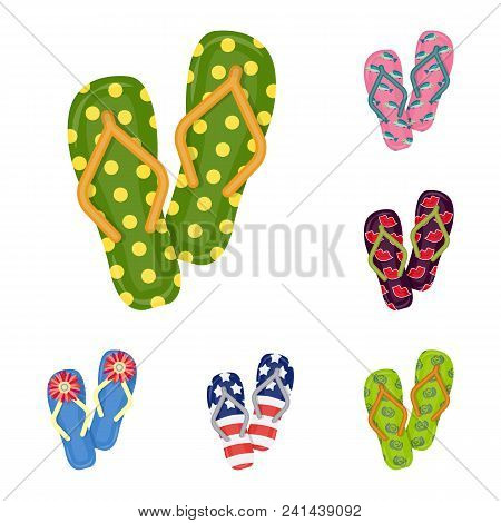 Flip-flops Cartoon Icons In Set Collection For Design. Beach Shoes Vector Symbol Stock  Illustration