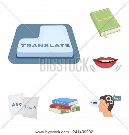 Translator And Linguist Cartoon Icons In Set Collection For Design. Interpreter Vector Symbol Stock 