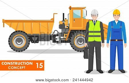 Detailed Illustration Of Off-highway Truck And Miner, Worker, Builder, Driver, Engineer, Businessman