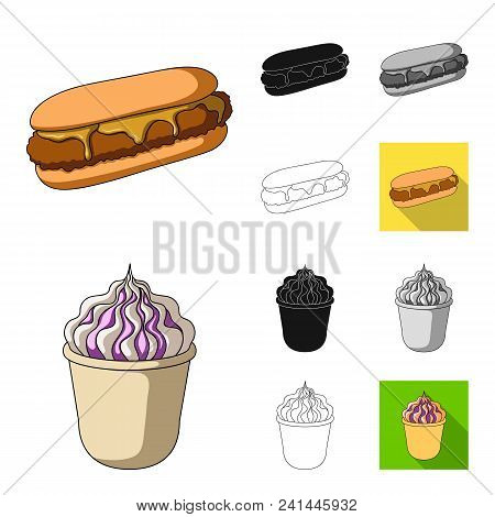 Fast Food Cartoon, Black, Flat, Monochrome, Outline Icons In Set Collection For Design.food From Sem