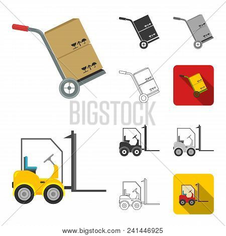 Logistics Service Cartoon, Black, Flat, Monochrome, Outline Icons In Set Collection For Design. Logi