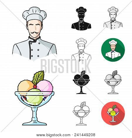 Restaurant And Bar Cartoon, Black, Flat, Monochrome, Outline Icons In Set Collection For Design. Ple