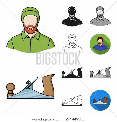 Sawmill And Timber Cartoon, Black, Flat, Monochrome, Outline Icons In Set Collection For Design. Har