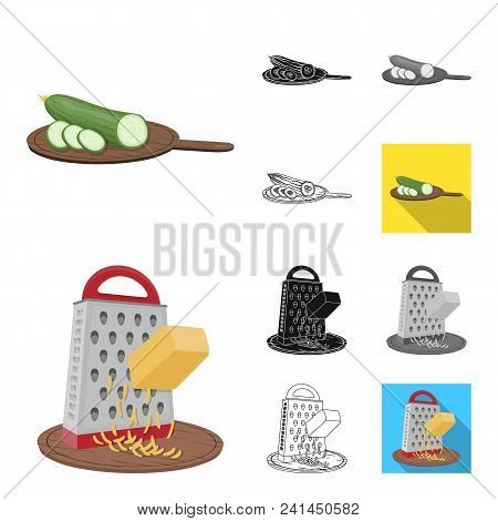 Cooking Food Cartoon, Black, Flat, Monochrome, Outline Icons In Set Collection For Design. Kitchen, 