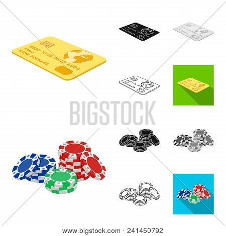 Casino And Equipment Cartoon, Black, Flat, Monochrome, Outline Icons In Set Collection For Design. G