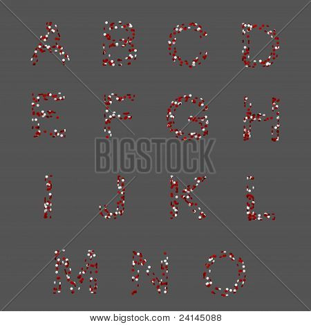 Lettere A-o fatta di caramelle o cellule del sangue