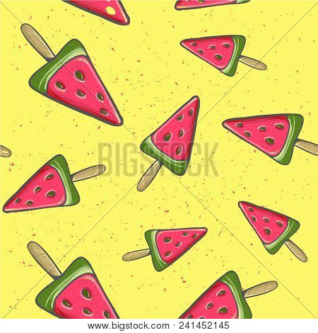 Seamless Background With Watermelon. Watermelon On A Stick. Vector Illustration. A Simple Pattern. S