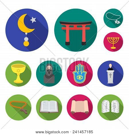 Religion And Belief Flat Icons In Set Collection For Design. Accessories, Prayer Vector Symbol Stock