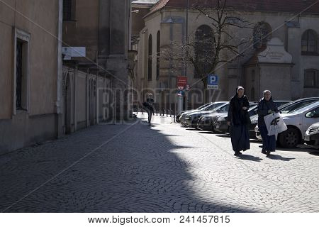 Poznan, Poland, April 30, 2018: Two Nuns On The Street