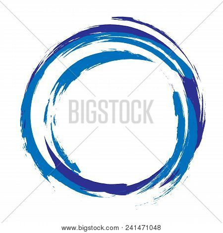 Hand Drawn Acrylic Element, Light Blue Round Stroke Isolated On White Background.