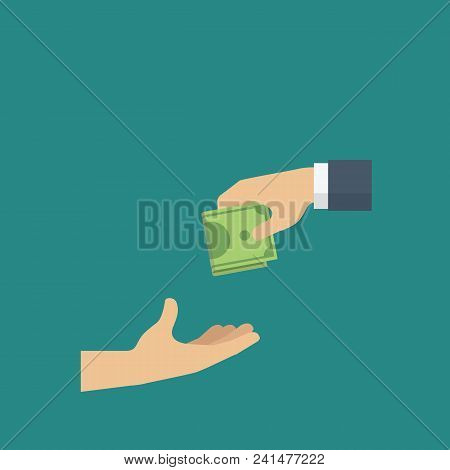 People Giving Cash To Another Hand As A Charity. Donation Concept