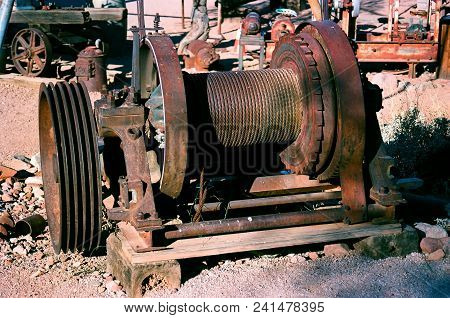 Old Rust Mining Wench With Rusty Cable.