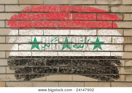 Flag Of Iraq On Grunge Brick Wall Painted With Chalk