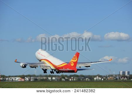 Amsterdam The Netherlands - May 3rd 2018: B-1340 Suparna Airlines Boeing 747-400f Takeoff From Polde