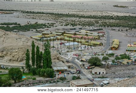Srinagar, India - Jul 18, 2015. Military Base On Mountain In Summer Day.
