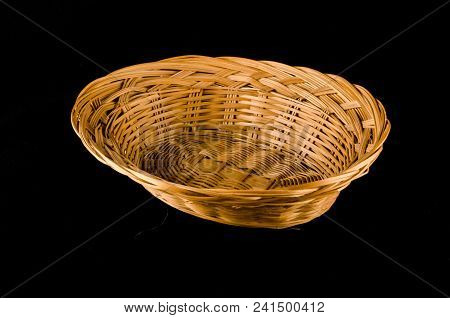 Close-up Of Vimini Bamboo Box Container Object On A Black Background