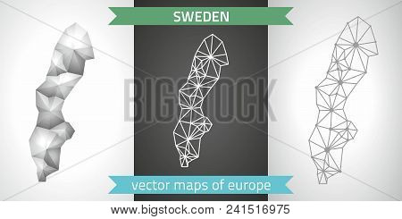 Sweden Collection Of Vector Design Modern Maps, Gray And Black And Silver Dot Outline Mosaic 3d Map