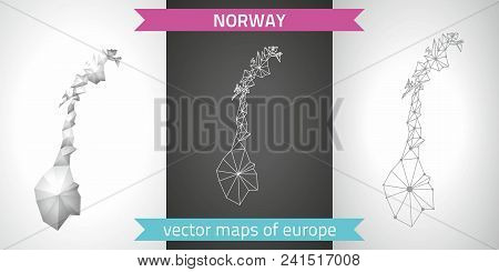 Norway Collection Of Vector Design Modern Maps, Gray And Black And Silver Dot Outline Mosaic 3d Map