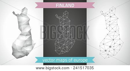 Finland Set Of Grey And Silver Mosaic 3d Polygonal Maps. Graphic Vector Triangle Geometry Outline Sh